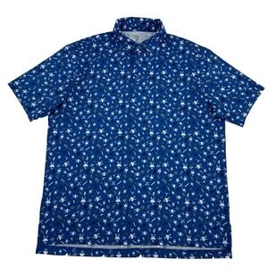 1764 Shirt Men's L Blue Polo Golf Performance Geometric Stretch Barbecue Cookout
